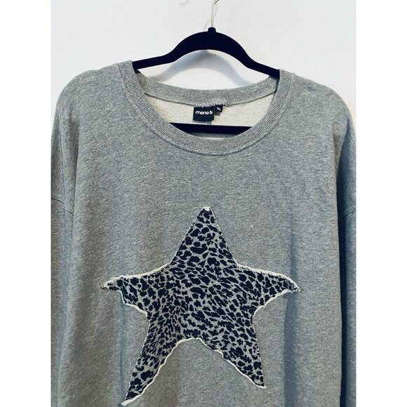 Mono B Sweatshirt Womens 1XL Gray Antiqued Star Cheetah Print Comfy Loungewear - Picture 2 of 8
